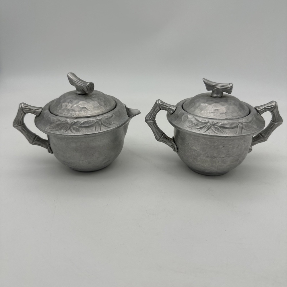 Vintage Everlast Aluminum Bamboo Sugar and Creamer Bowl